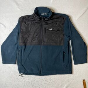 New Balance Fleece Jacket Mens XL Blue Black Full Zip Hybrid Pockets
